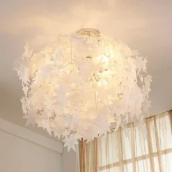 Lindby loftlampe Maple, Ø 70 cm, krom, hvid, tekstil