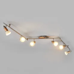 loftlampe Marena, 6 lyskilder, glas, træ, 180 cm lang^Lindby Clearance