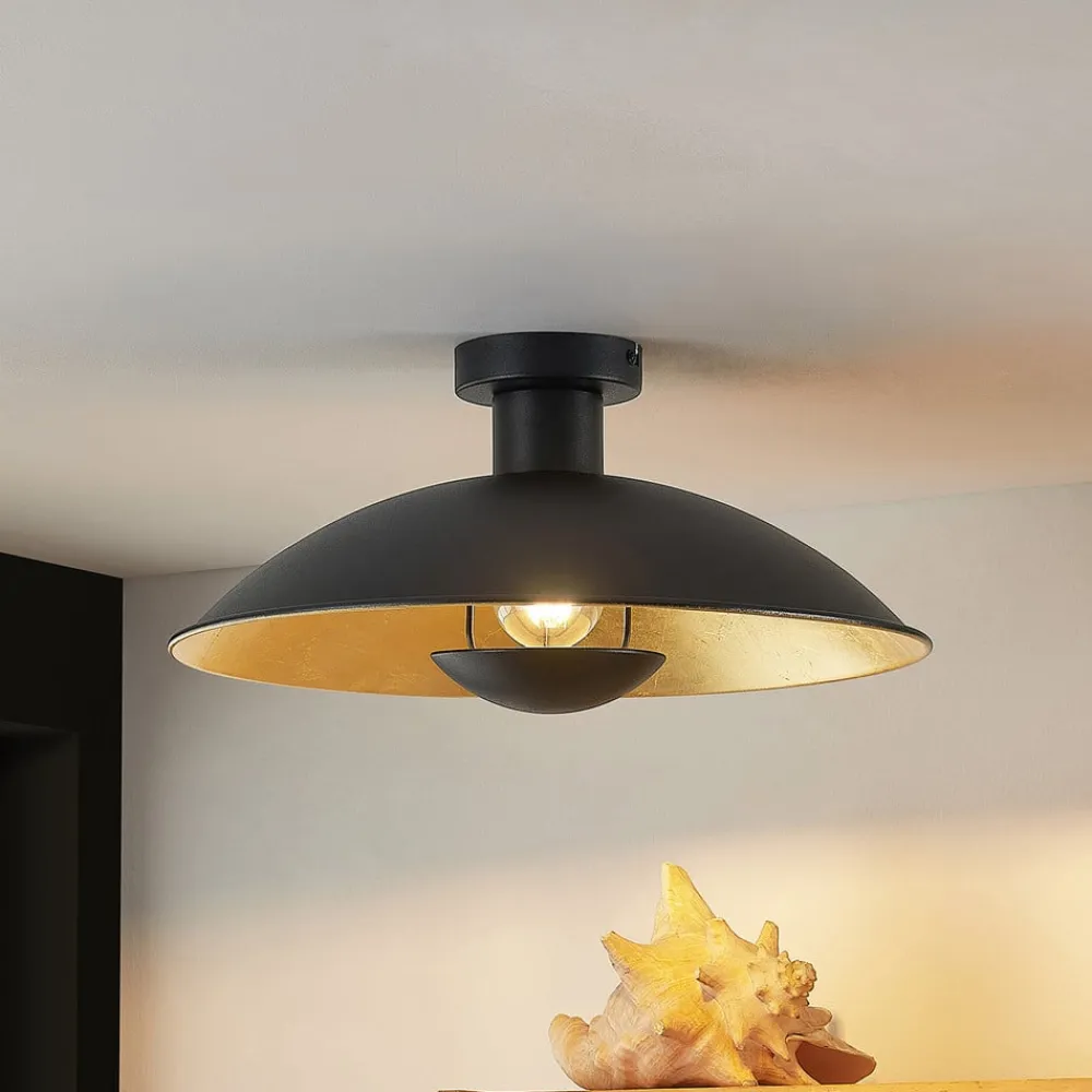 Lindby loftlampe Narisara, Ø 40 cm, E27, sort-guld