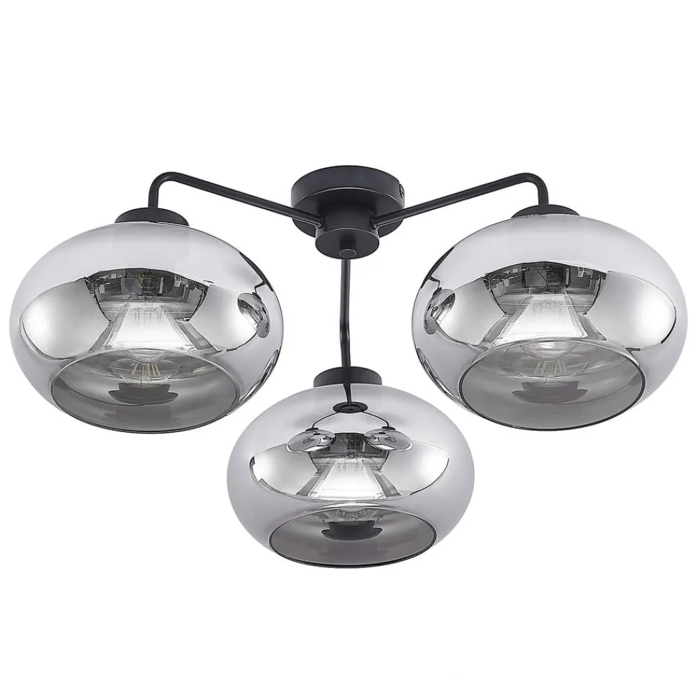 loftlampe Navidia, Ø 67 cm, sort, røgfarvet glas^Lindby Discount