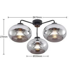 loftlampe Navidia, Ø 67 cm, sort, røgfarvet glas^Lindby Discount