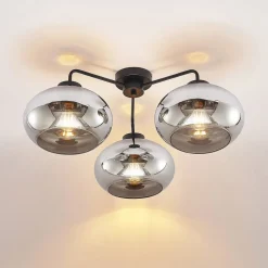 loftlampe Navidia, Ø 67 cm, sort, røgfarvet glas^Lindby Discount