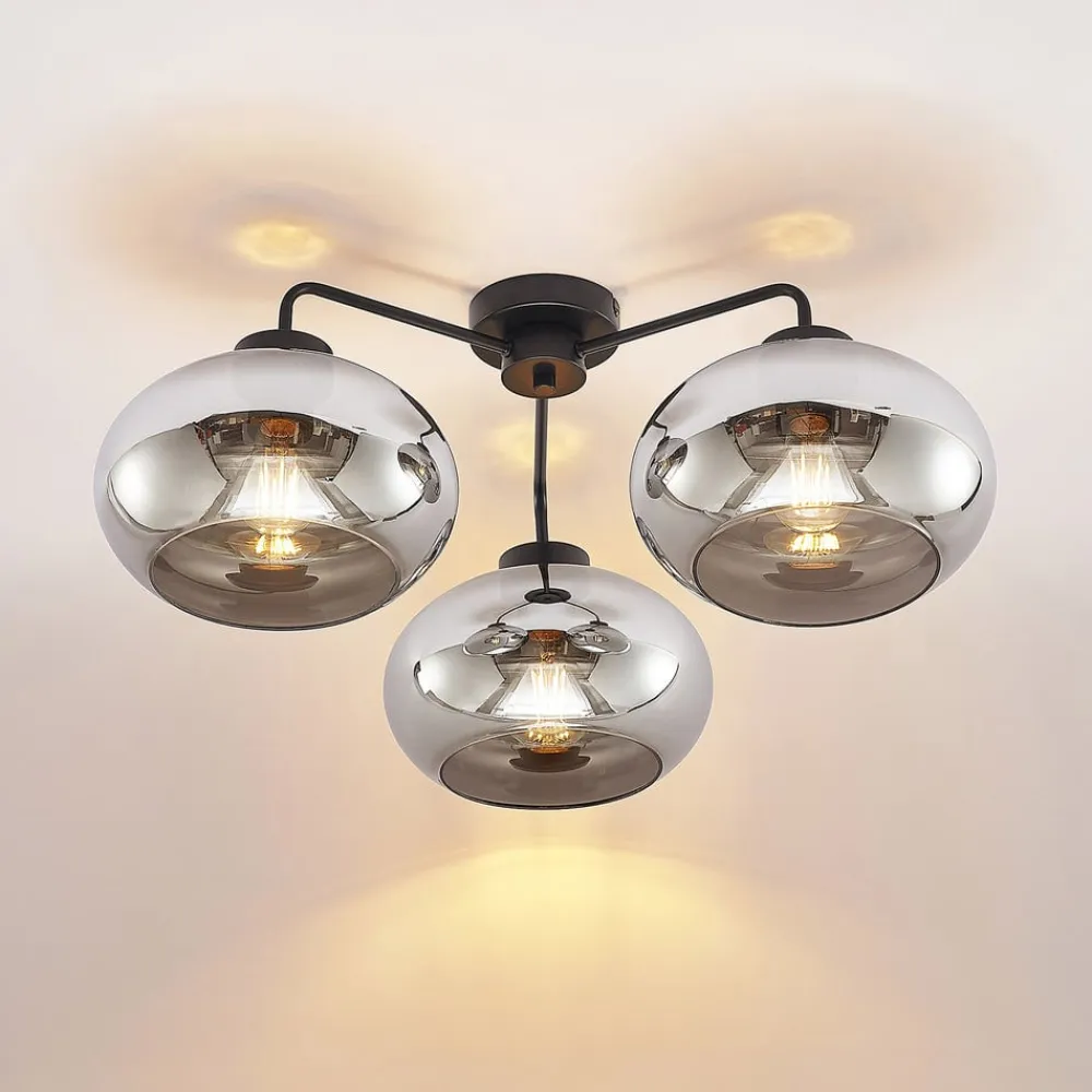 loftlampe Navidia, Ø 67 cm, sort, røgfarvet glas^Lindby Discount