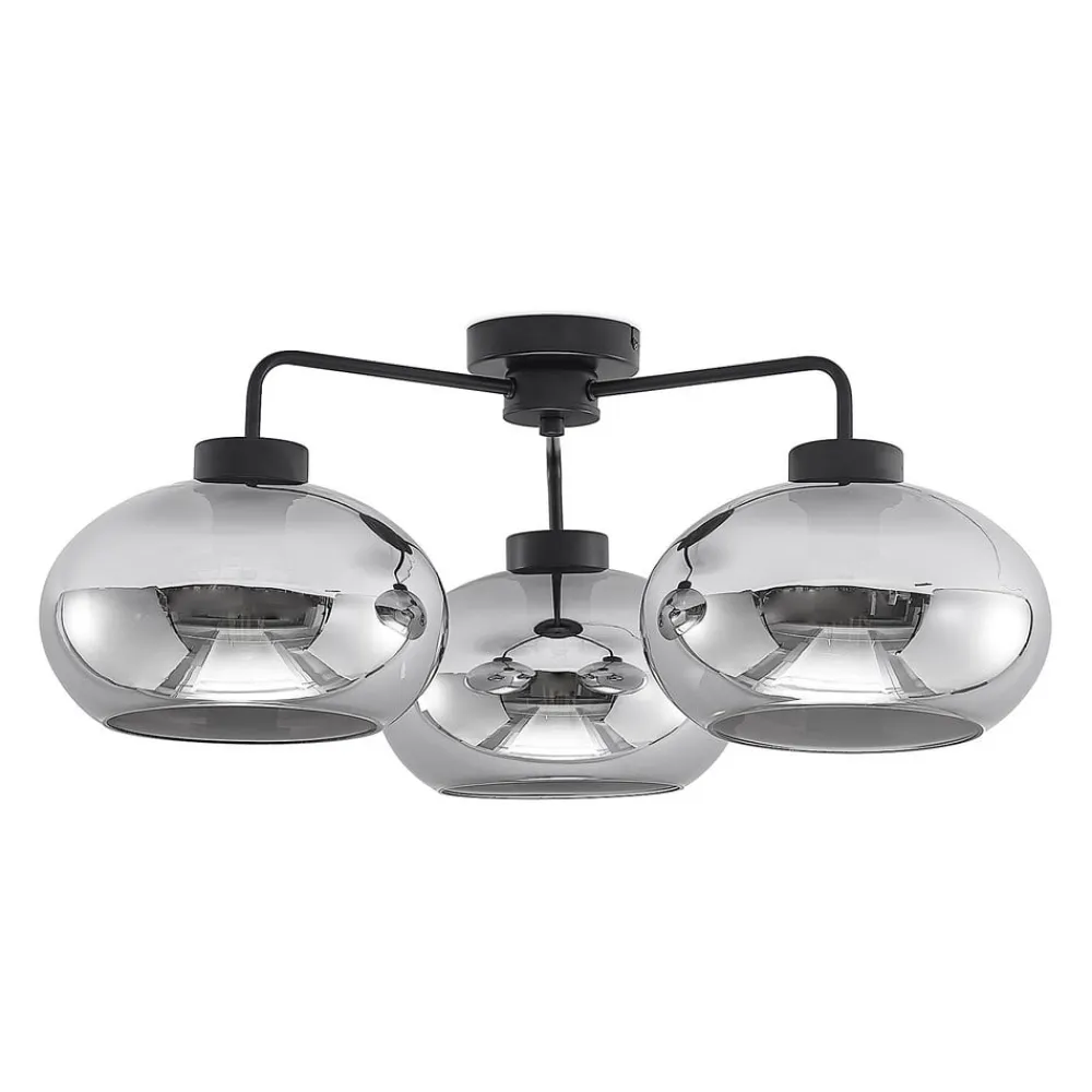 loftlampe Navidia, Ø 67 cm, sort, røgfarvet glas^Lindby Discount