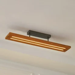 Lindby loftlampe Nesaja, sort, træ, 98 cm, dæmpbar