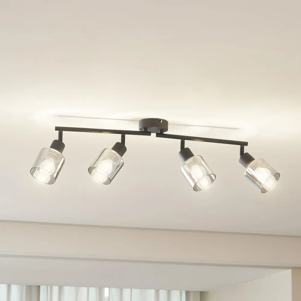 loftlampe Netty, 4 lyskilder, grå, glas^Lindby Hot