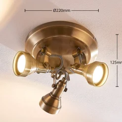 loftlampe Perseas, Ø 22cm, 3 lyskilder, antik messing, GU10^Lindby