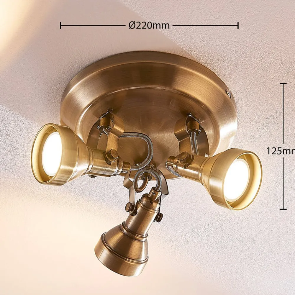 loftlampe Perseas, Ø 22cm, 3 lyskilder, antik messing, GU10^Lindby