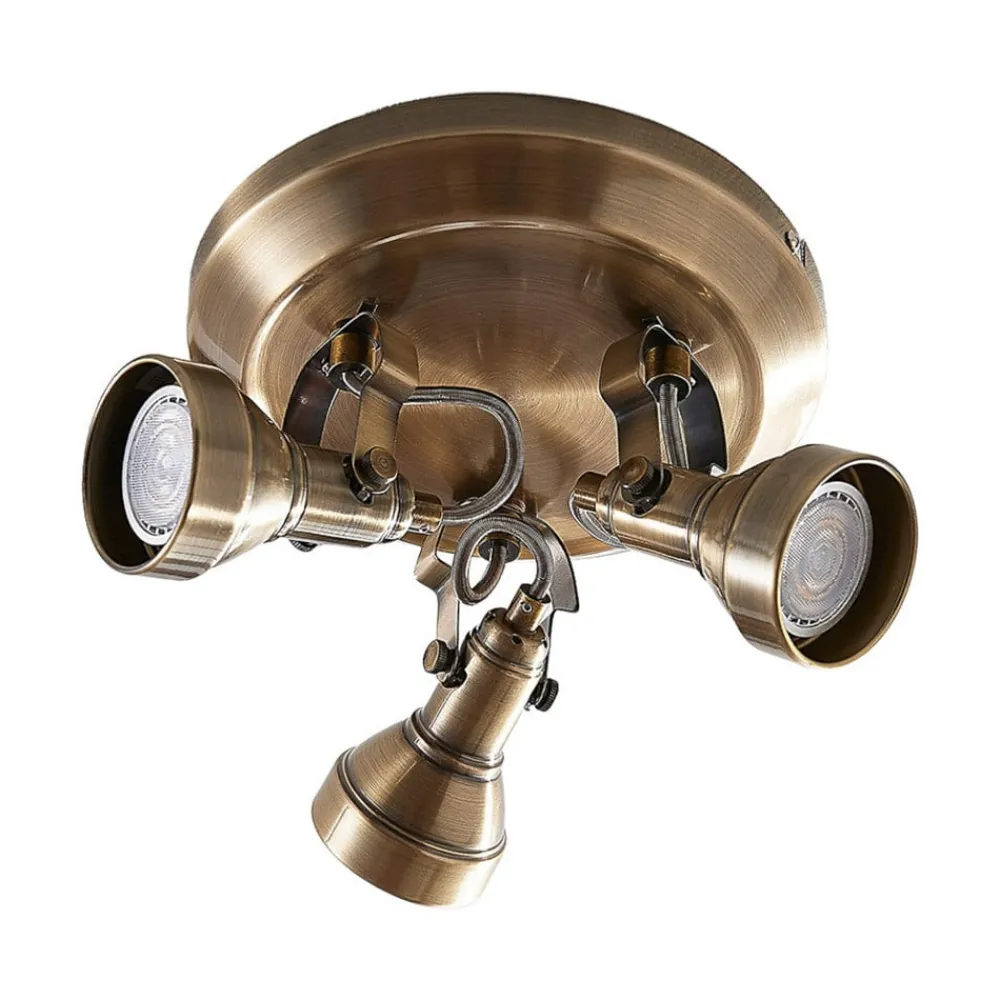 loftlampe Perseas, Ø 22cm, 3 lyskilder, antik messing, GU10^Lindby
