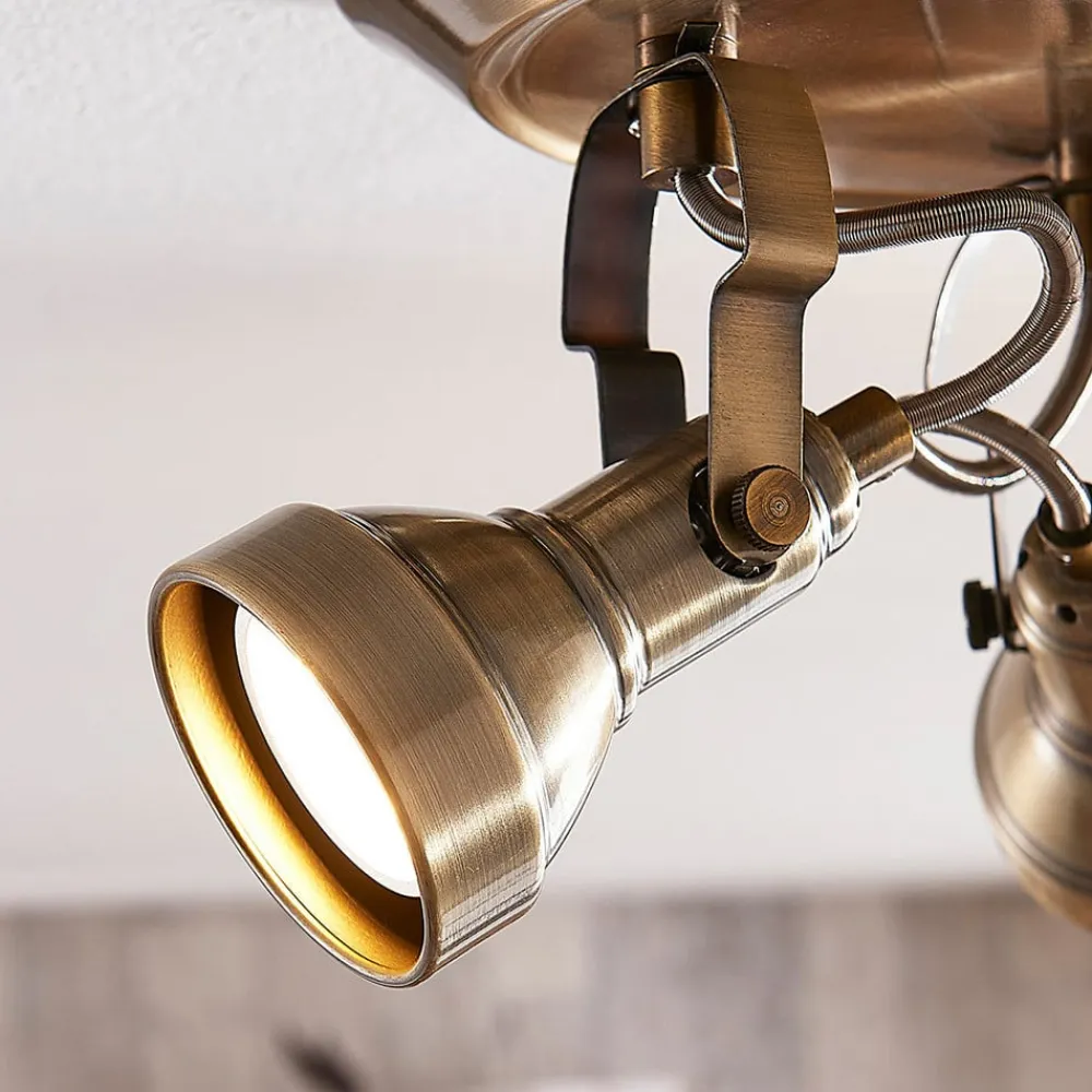 loftlampe Perseas, Ø 22cm, 3 lyskilder, antik messing, GU10^Lindby