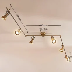 loftlampe Perseas, 180 cm, 6 lyskilder, antik messing, GU10^Lindby