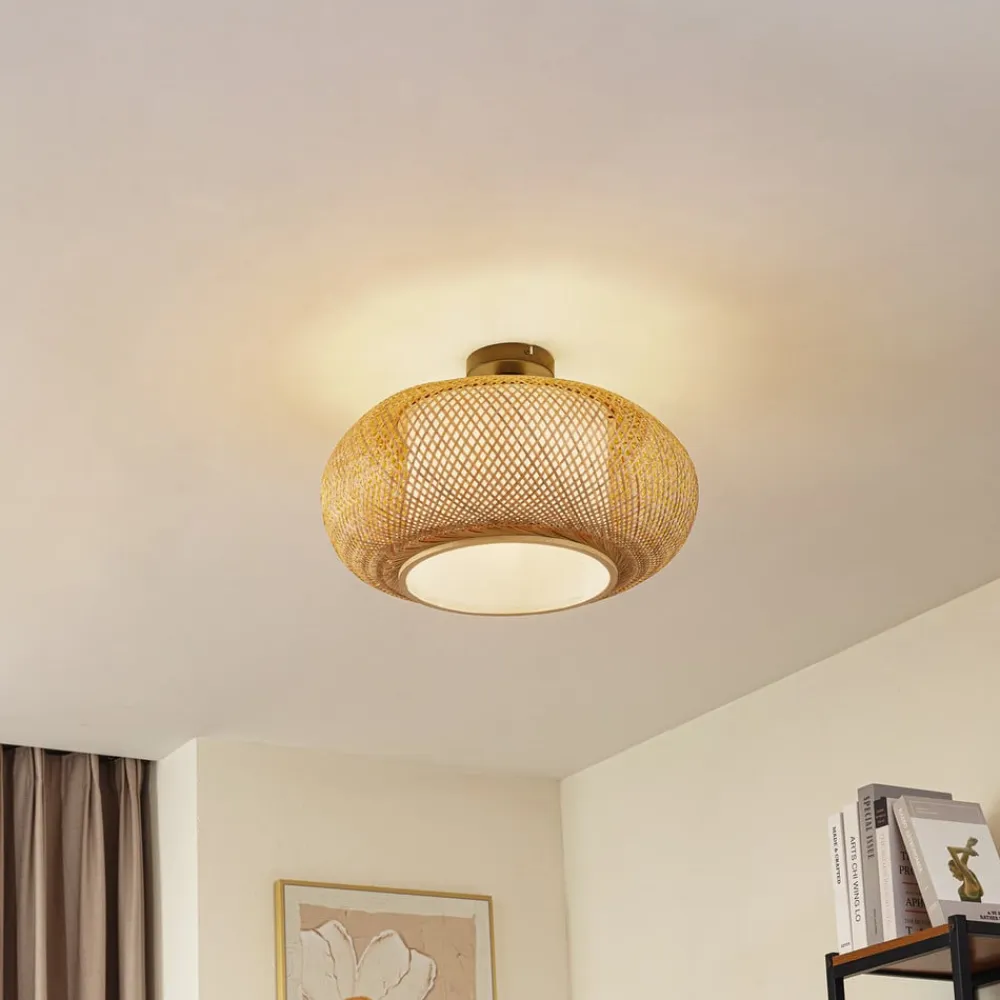 Lindby Pendellamper|Loftlamper>loftlampe Romaine, bambus, natur/hvid, Ø 50 cm