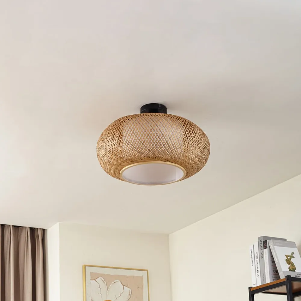 Lindby Pendellamper|Loftlamper>loftlampe Romaine, bambus, natur/hvid, Ø 50 cm