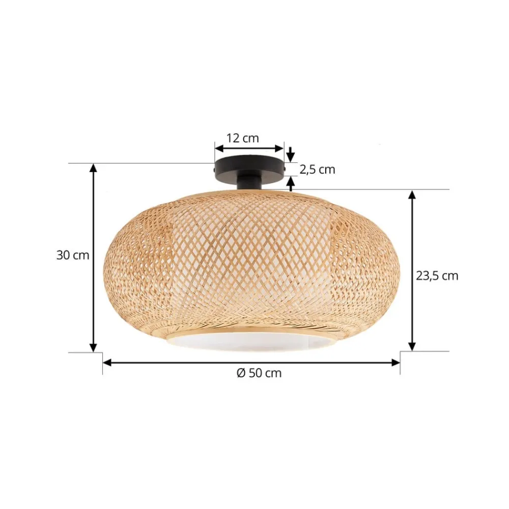 Lindby Pendellamper|Loftlamper>loftlampe Romaine, bambus, natur/hvid, Ø 50 cm