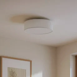 Lindby loftlampe Sebatin, Ø 40 cm, hvid, stof, E27