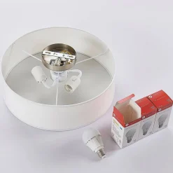 Lindby loftlampe Sebatin, Ø 40 cm, hvid, stof, E27