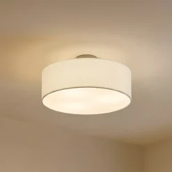 loftlampe Sebatin, Ø 40 cm, hvid, stof, E27^Lindby Outlet