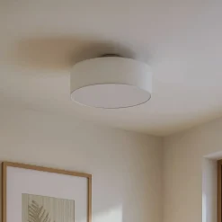 loftlampe Sebatin, Ø 40 cm, hvid, stof, E27^Lindby Outlet