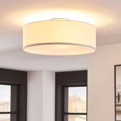 loftlampe Sebatin, Ø 40 cm, hvid, stof, E27^Lindby Outlet