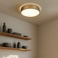 loftlampe Sebatin, Ø 50 cm, grå, stof, E27^Lindby Hot