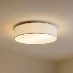 Lindby loftlampe Sebatin, Ø 50 cm, hvid, stof, E27