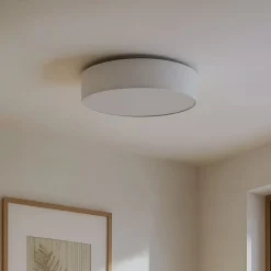 Lindby loftlampe Sebatin, Ø 50 cm, hvid, stof, E27