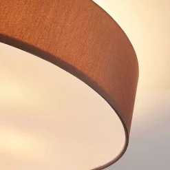 Lindby loftlampe Sebatin, Ø 50 cm, lysebrun, stof, E27