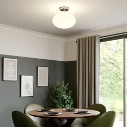 Lindby loftlampe Sonika, Ø 40 cm, nikkelfarvet, glas, E27