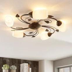 Lindby loftlampe Stefania, 5 lyskilder, sort/guld, Ø58cm