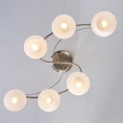 Lindby loftlampe Svean, 6 lyskilder, hvid, glas, længde 75 cm