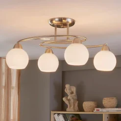 loftlampe Svean, 4-lys, hvid, glas, længde 42,5 cm^Lindby Best