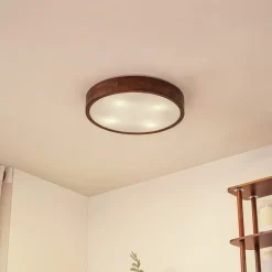 Lindby Gang|Loftlamper>loftlampe Tanju, Ø 50 cm, valnøddetræ, 4 lyskilder, E27