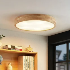 loftlampe Tanju, Ø 60 cm, 5 lyskilder, egetræ, E27^Lindby Best