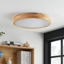 loftlampe Tanju, Ø 60 cm, 5 lyskilder, egetræ, E27^Lindby Best