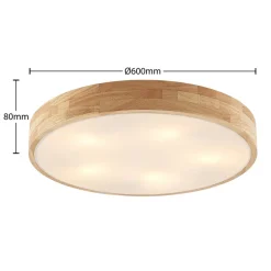 loftlampe Tanju, Ø 60 cm, 5 lyskilder, egetræ, E27^Lindby Best