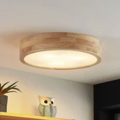 loftlampe Tanju, Ø 40 cm, 3 lyskilder, egetræ, E27^Lindby Sale