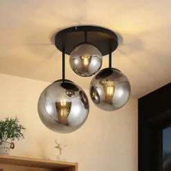 Lindby Gang|Loftlamper>loftlampe Teeja, smoke, 3 lyskilder, Ø47cm, glas, E27