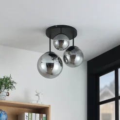 Lindby Gang|Loftlamper>loftlampe Teeja, smoke, 3 lyskilder, Ø47cm, glas, E27