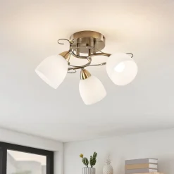 Lindby loftlampe Thaddeus, Ø 44 cm, antik messing, glas