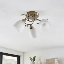 Lindby loftlampe Thaddeus, Ø 44 cm, antik messing, glas