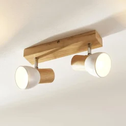 loftlampe Thorin, 27 cm, 2 lyskilder, hvid, træ, E14^Lindby