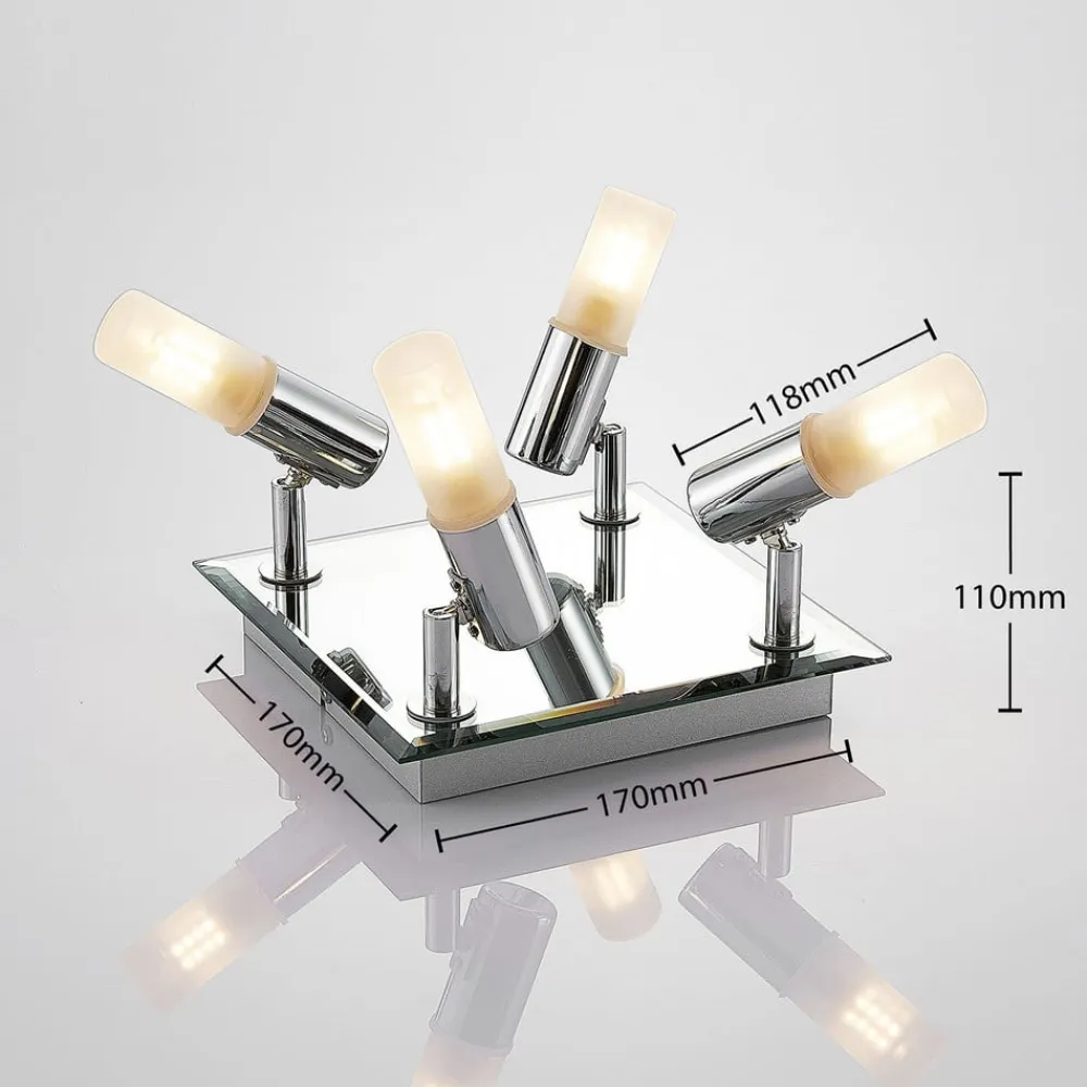 loftlampe til bad Zela, 32 cm, krom, 4 lyskilder, IP44^Lindby