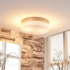 Lindby loftlampe til badeværelset Amilia, Ø 23,5 cm, E27, nikkel, glas