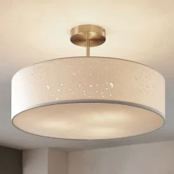 Lindby loftlampe Umma, afstand, hvid, stof, Ø 50 cm, E27