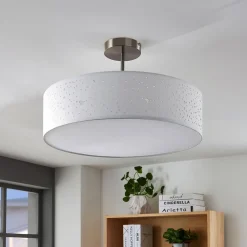 Lindby loftlampe Umma, afstand, hvid, stof, Ø 50 cm, E27