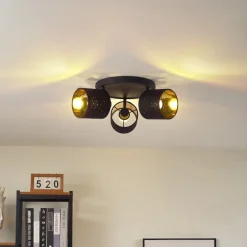 Lindby Loftlamper>loftlampe Vasilia, 3 lyskilder, sort/guld, stof