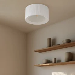 loftlampe Virelle, hvid, tekstil, Ø 40 cm, E27^Lindby New