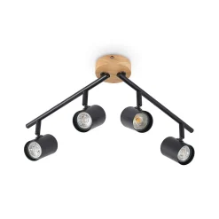 loftlampe Xiomara, 4 lyskilder, 68 cm lang, træ^Lindby New