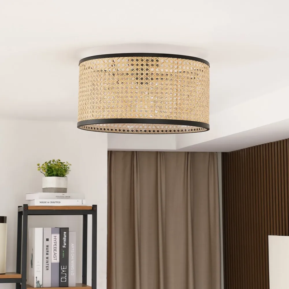 Lindby Gang|Loftlamper>Loftlampe Yaelle, Ø 40 cm, Rattan, sort, E27