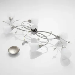 loftlampe Yannie, 6 lyskilder, 106 cm, nikkel/hvid, glas^Lindby Discount